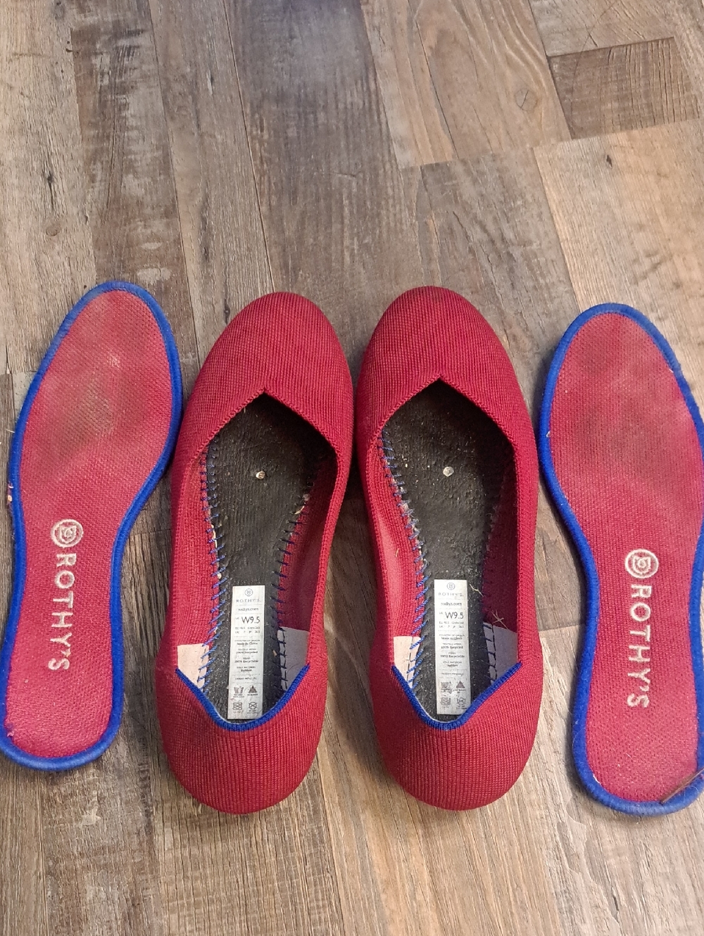 Rothy's Red Knit Ballet Flats with Blue Trim - Picture 5 of 5